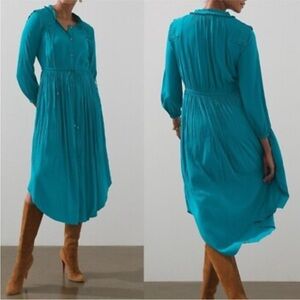 Chico's Teal Crinkle Shirt Dress size 2 L